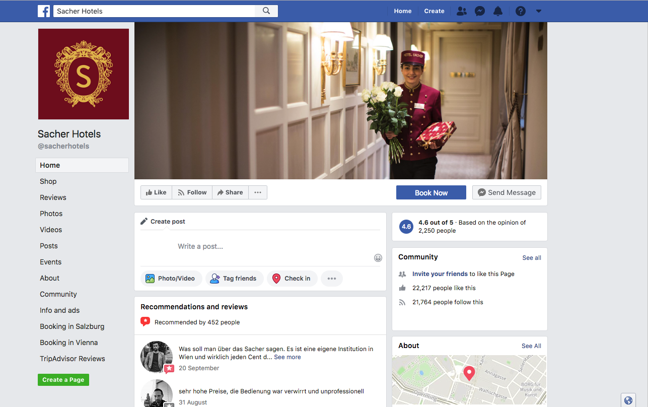 Sacher Hotels Facebook profile, on December 12, 2018 Sacher Hotels Facebook profile, on December 12, 2018